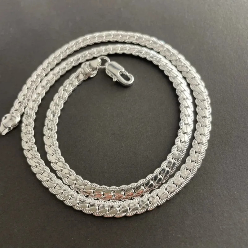 Sterling Silver 6MM Full Sideways Chain Necklace for Women Men Fashion.