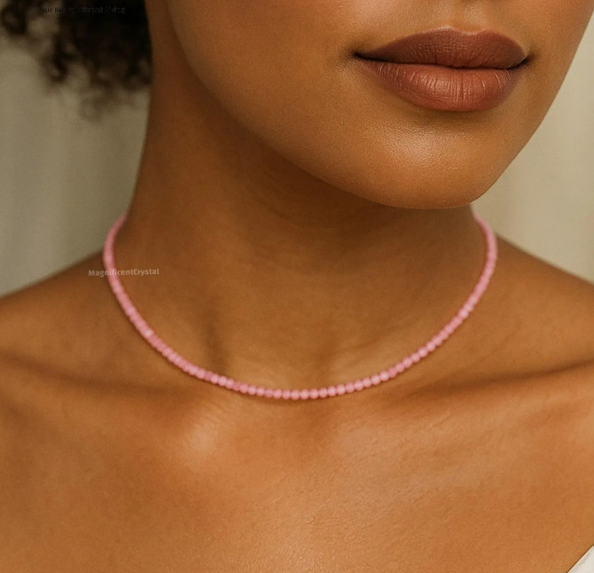 Natural Rose Quartz Choker Dainty Pink Stone Queen Crystal Necklace ReikiJewelry