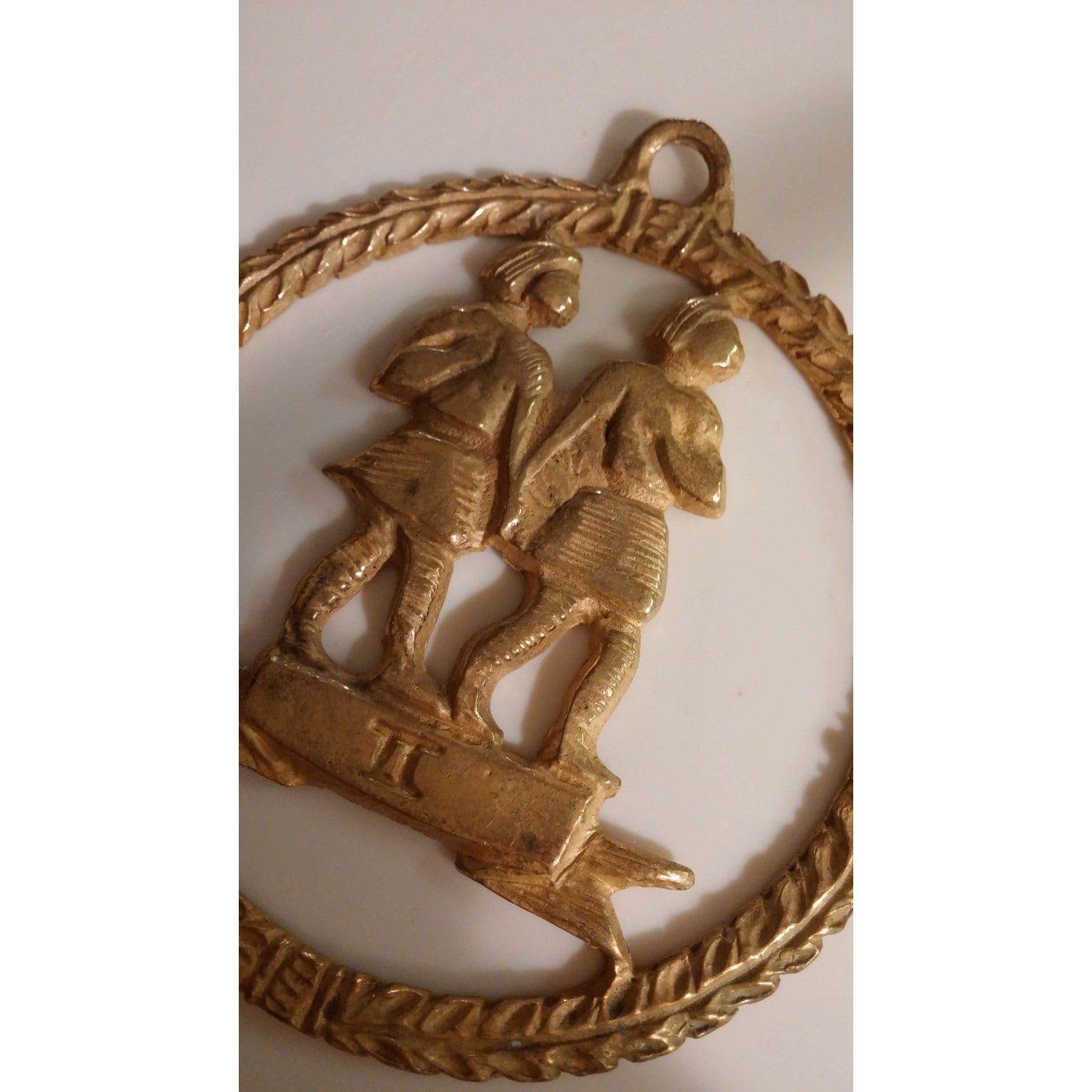 Gemini zodiac jewelry brass medallion, zodiac, gold tone