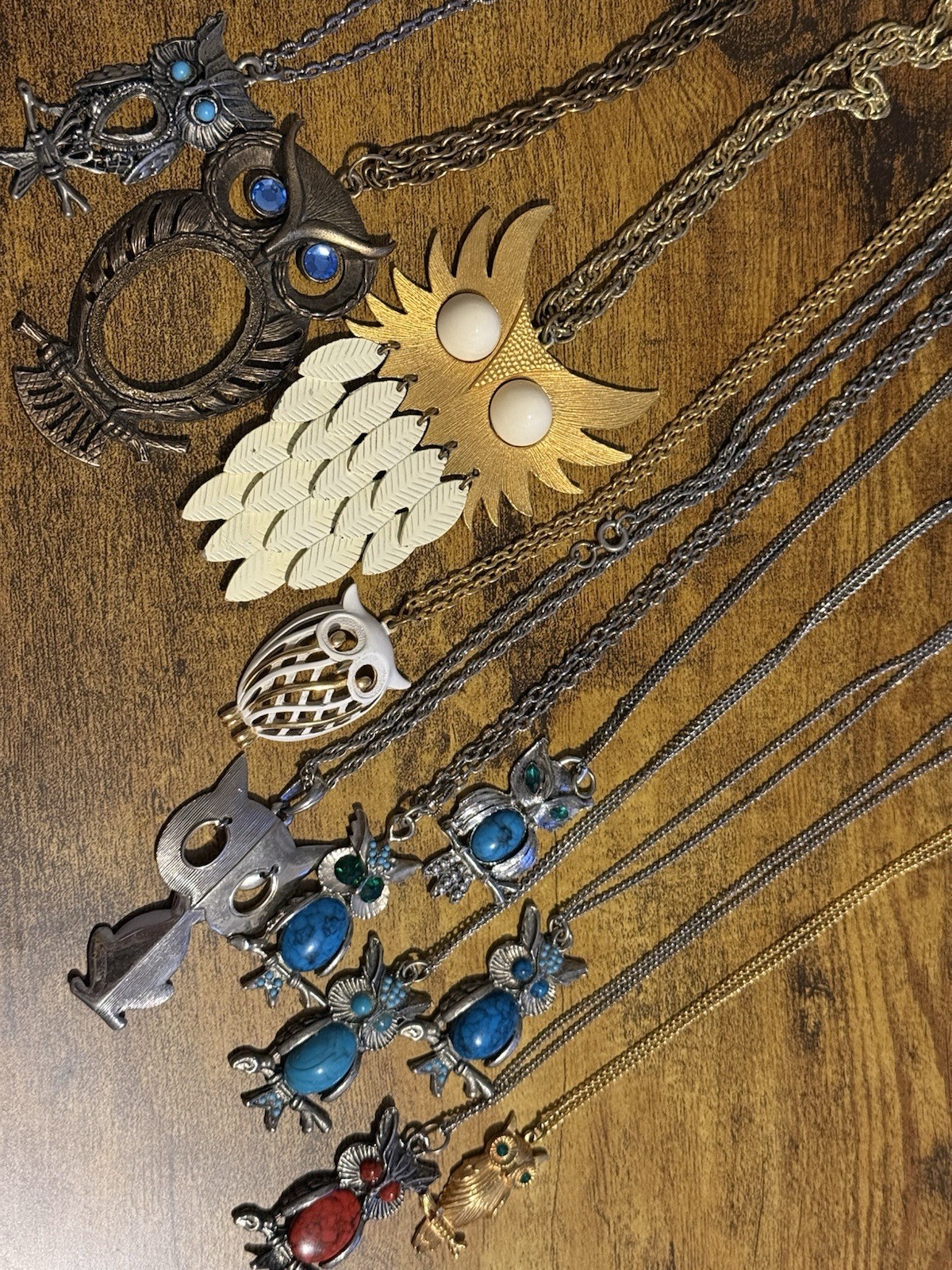 Vintage 1970s Owl Necklace Lot (11) Boho Retro Statement pieces