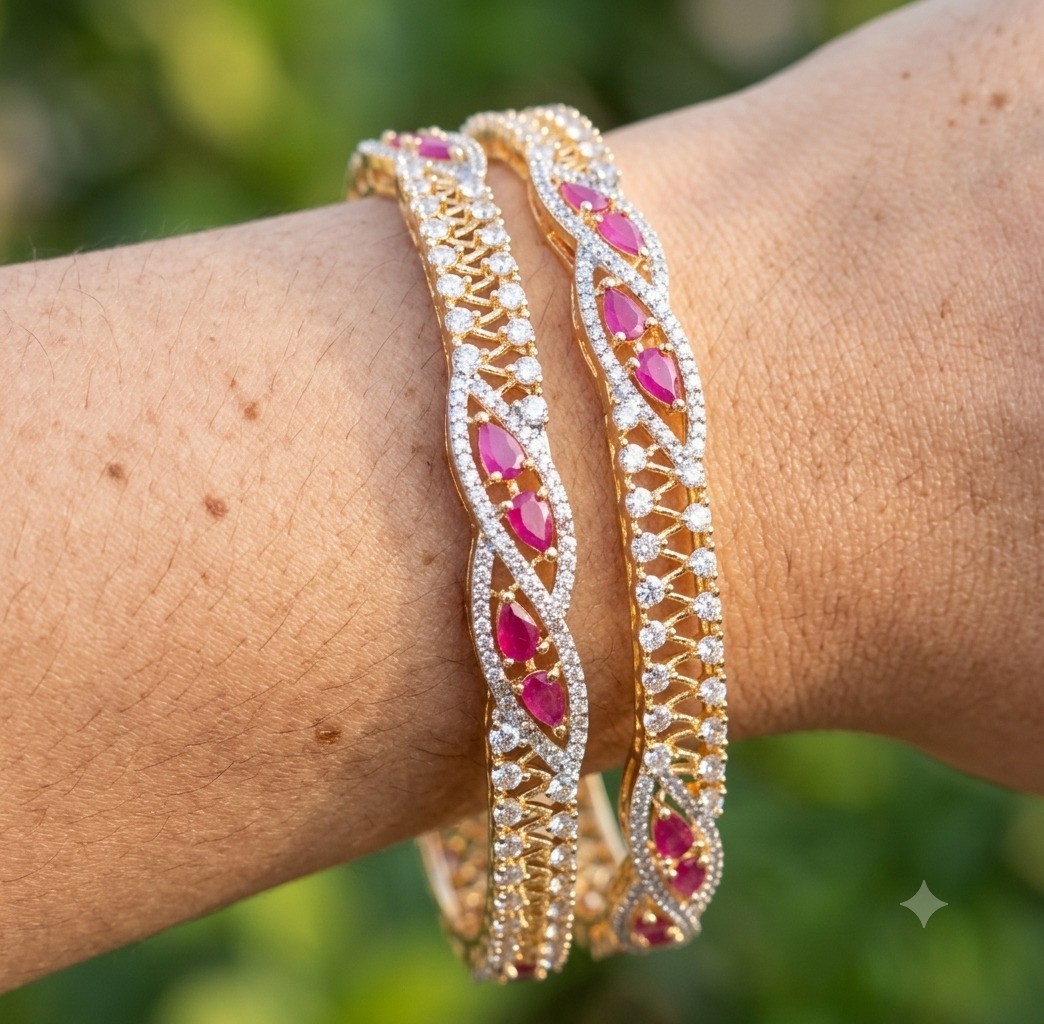 Khushi Twisted Ruby Vine Diamond Style Designer Bangles Roz Jewellers.