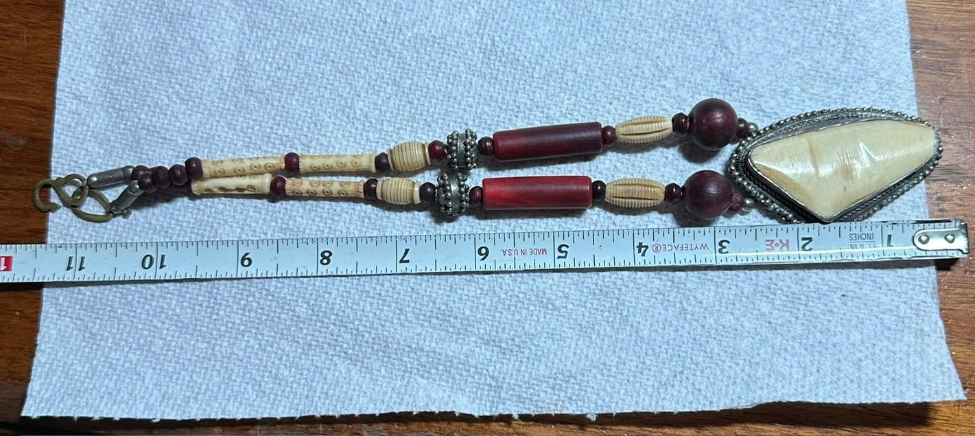 Vintage Statement Tibetan Pendant Necklace With Red Beads #E35