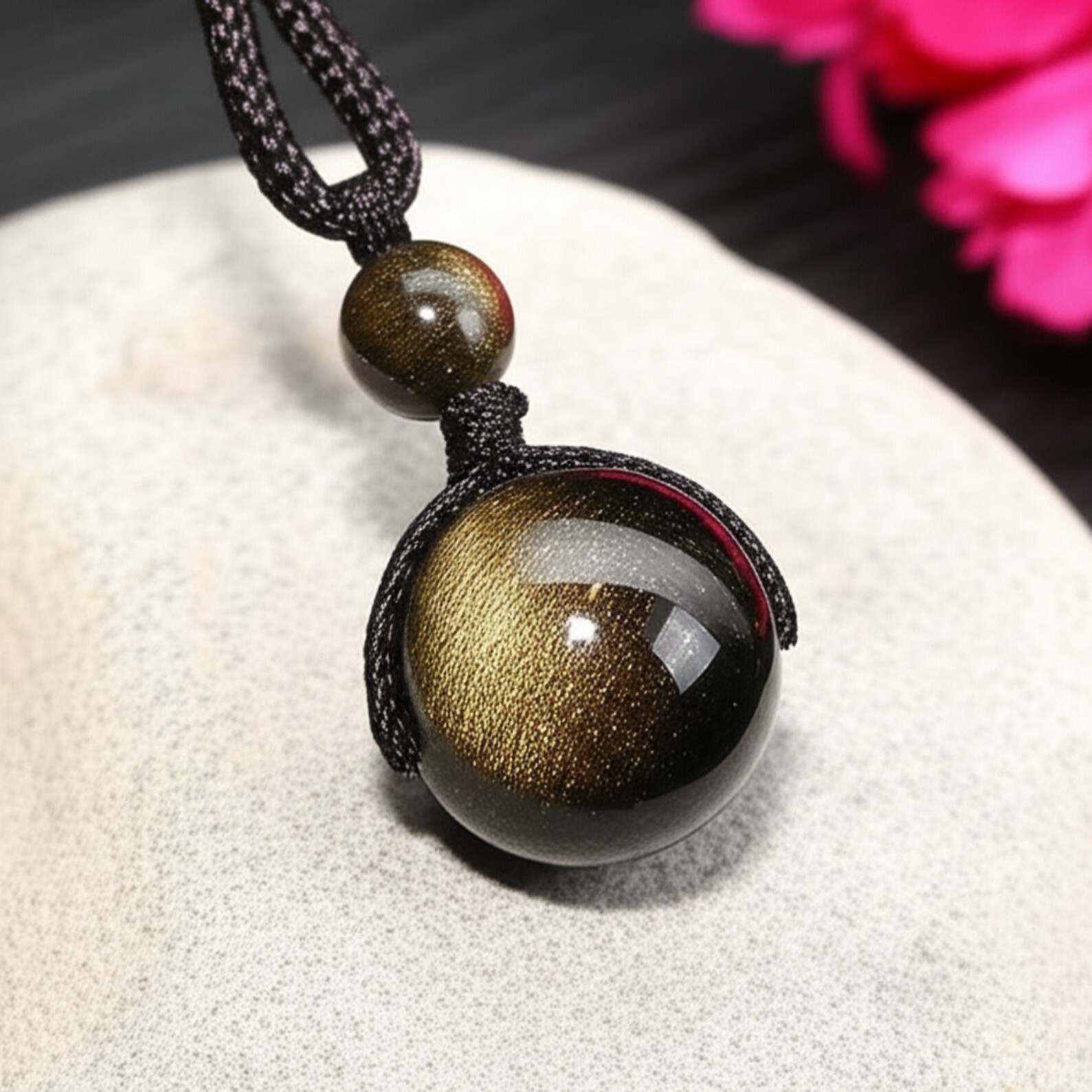 Natural Gold Sheen Obsidian Crystal Pendant Necklace Chakra Healing Reiki Amulet