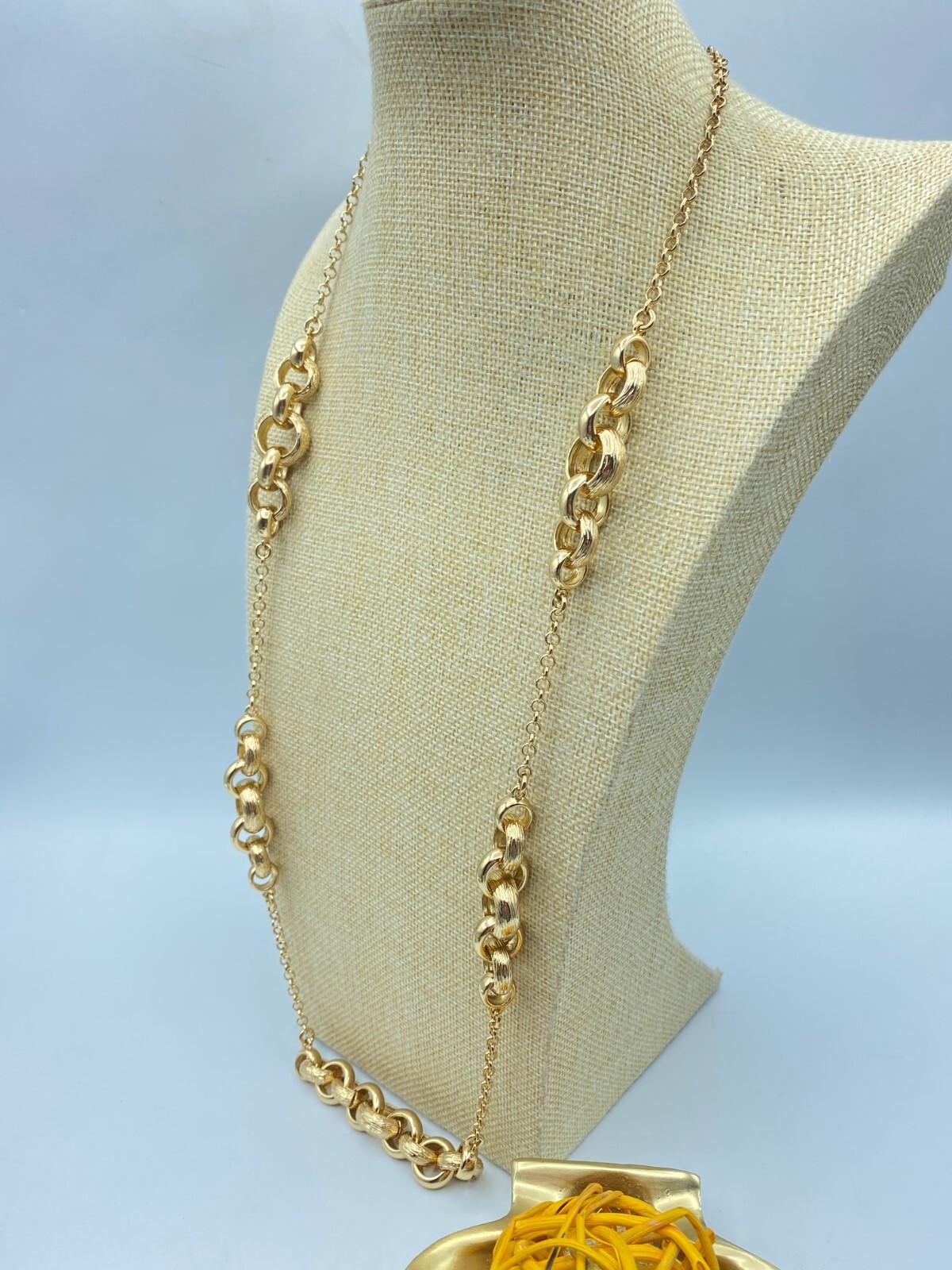 Chunky Banana Republic Necklace In Polished and Textured Bright Gold Tone 32 In