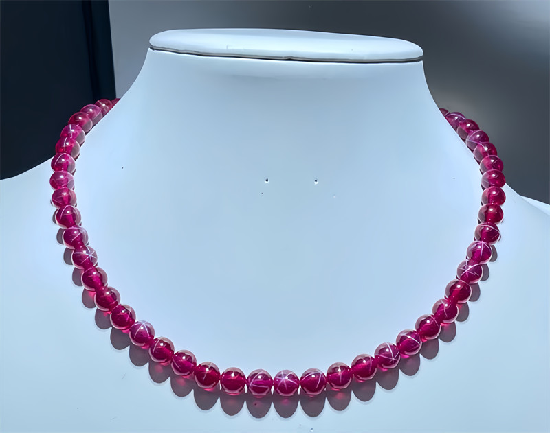 Top quality AAAA+Pigeon Blood Red Star Ruby Lab-Created Beaded Necklace 8mm 10mm