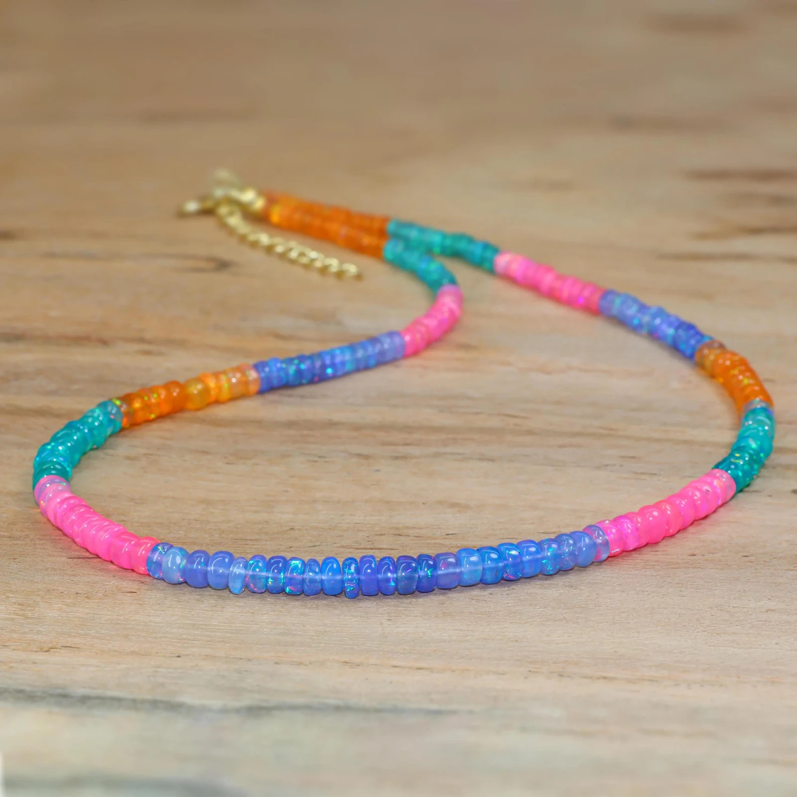Multi Opal Gemstone Beaded Necklace, Ethiopian Fire Opal Beads Handmade Necklace