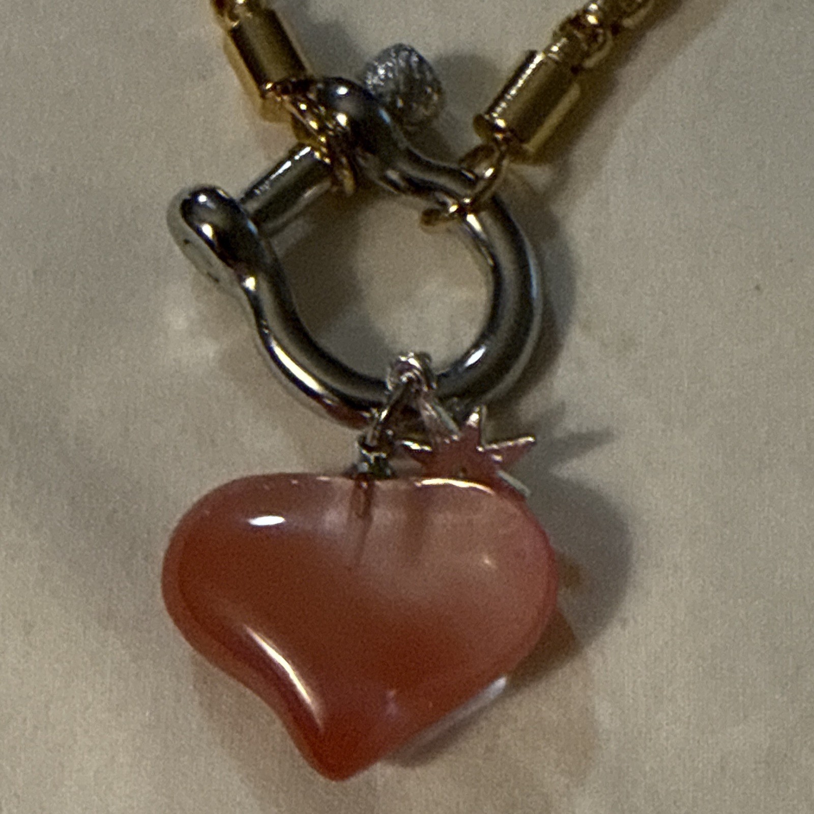 Gold Tone Cable Chain Necklace Pink Heart Love Theme Charm Pendant