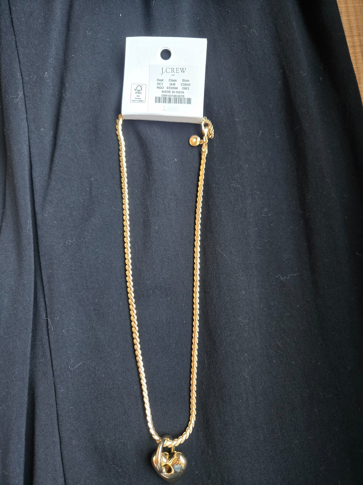 J.CREW Puffy Gold Plated Heart Pendant Necklace, Retails $49.50 NWT!