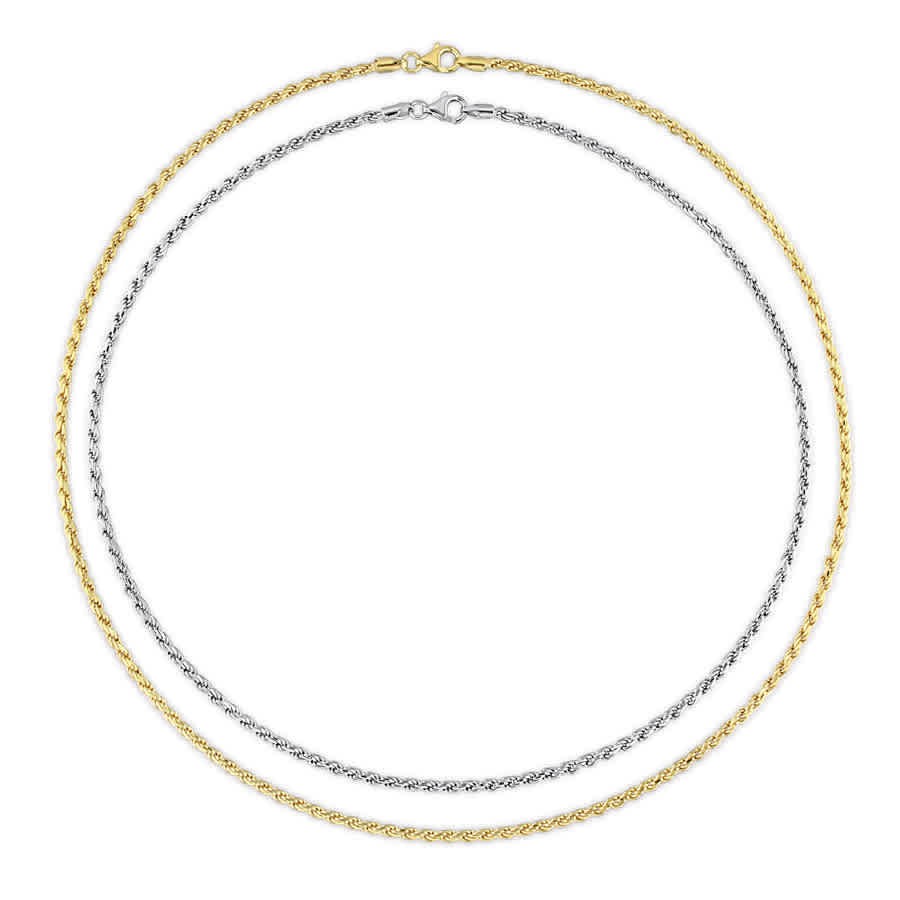 AMOUR 2.2mm Rope Chain Necklace Set 18 Inch 18k Yellow Gold Plated and 16 Inch