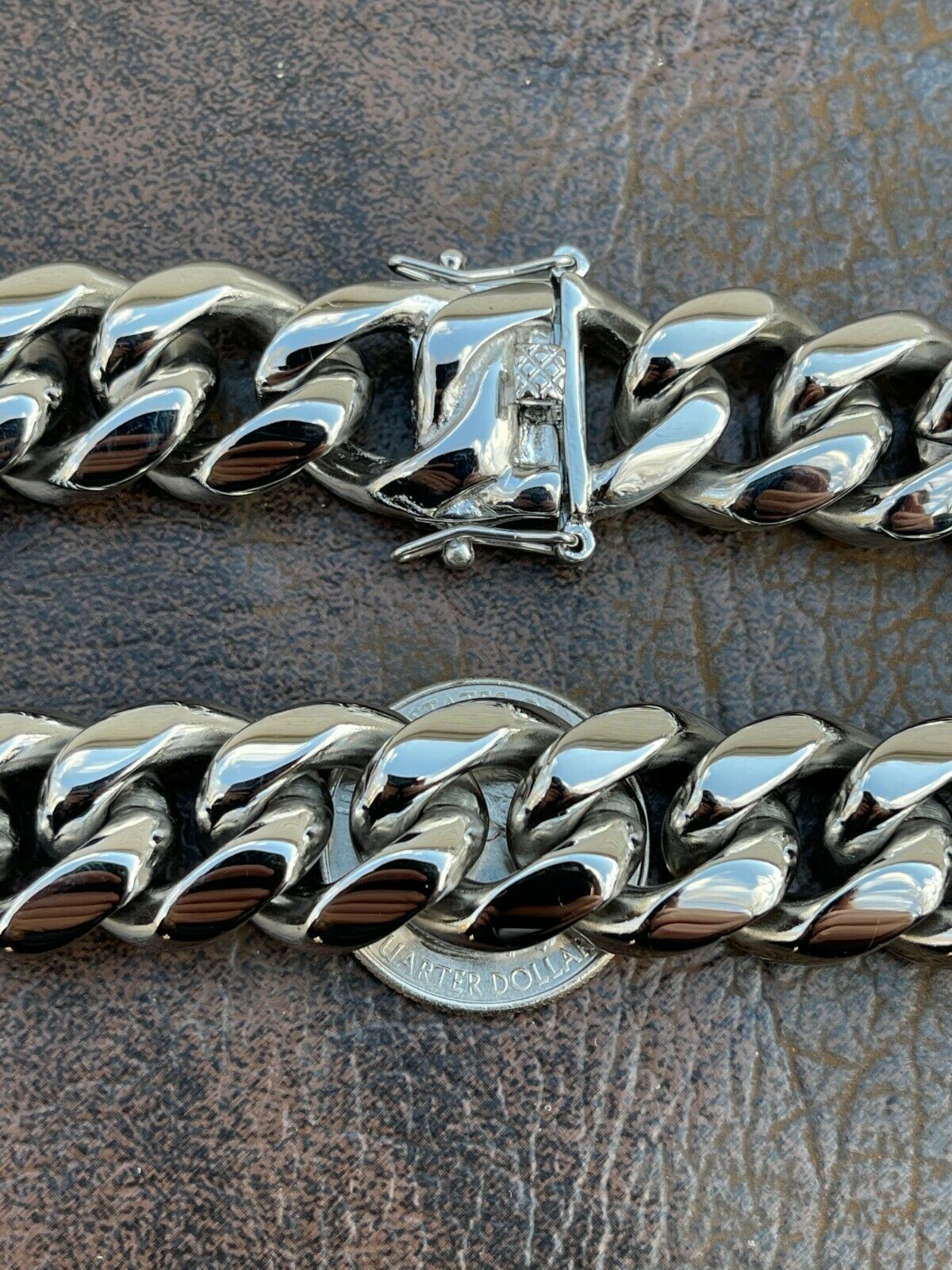 18mm Miami Cuban Link Mens Ladies Choker Chain Stainless Steel Looks Like Silver