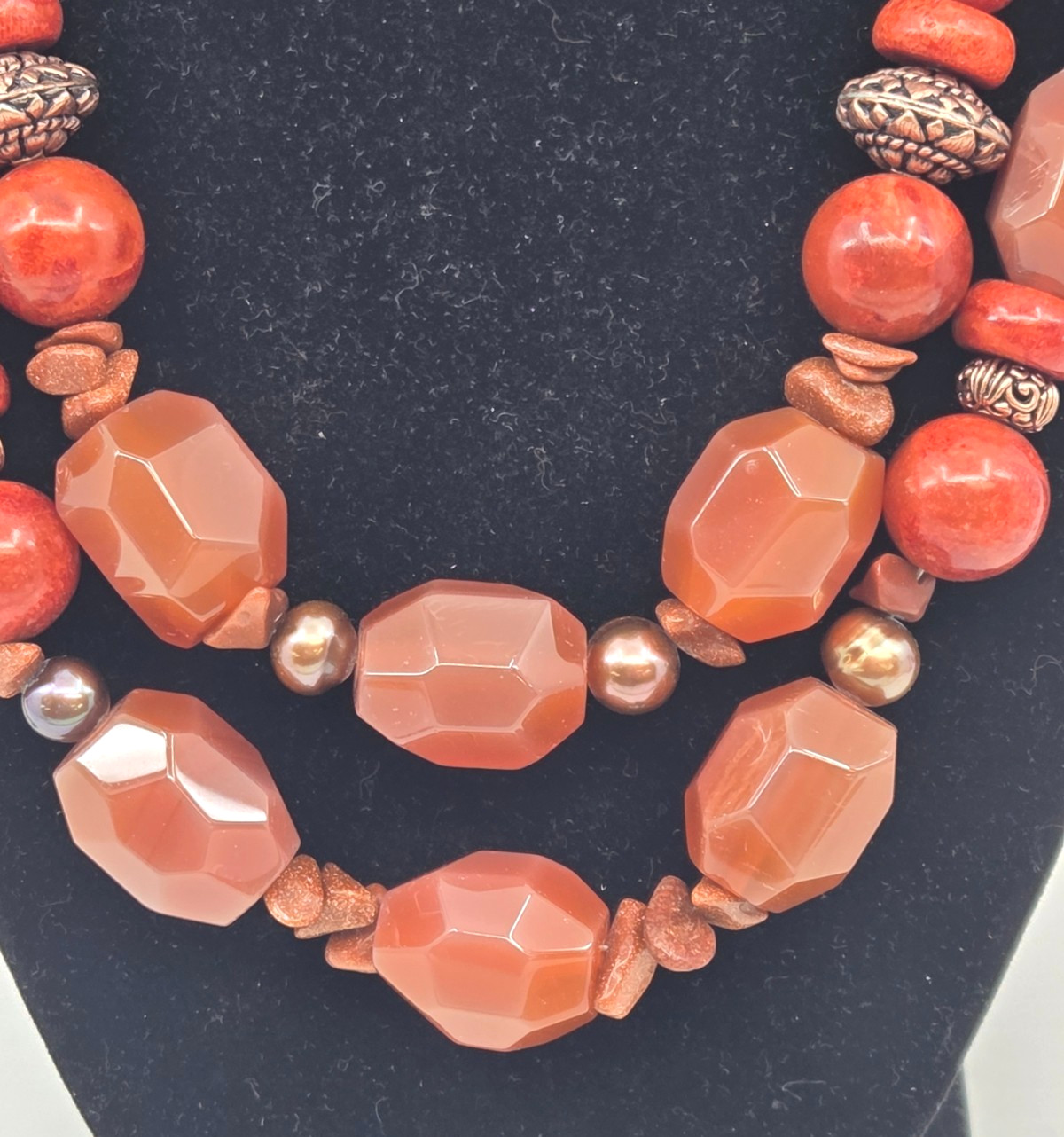 Barse Studio Copper Multi Strand Carnelian Agate and various gemstone Necklace
