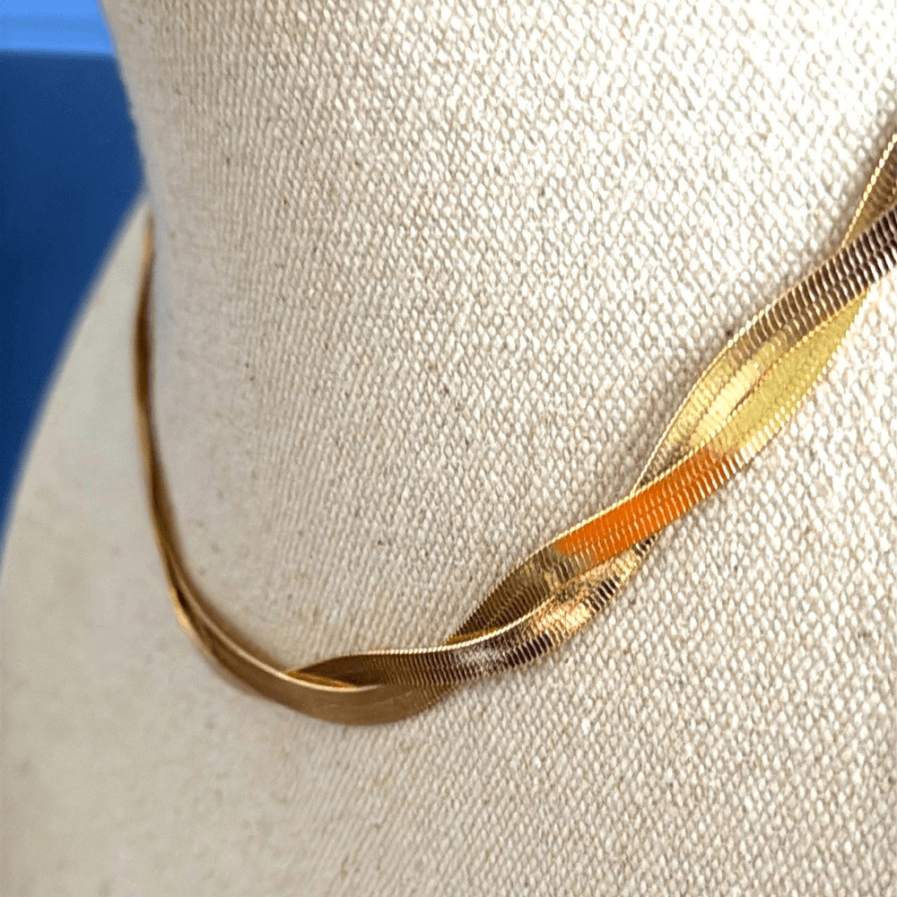 Liquid Gold Necklace Braided Snake Chain in 14k Gold Plate with Glossy Finish