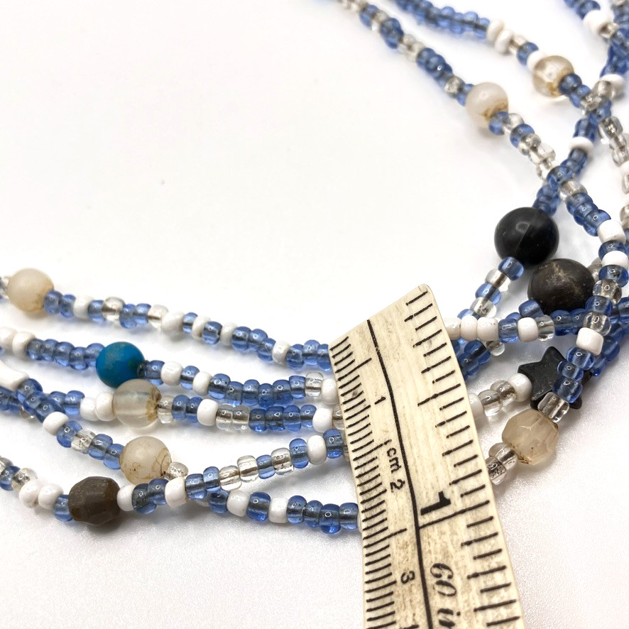 Blue glass seed bead necklace 46cm multi strand vintage Boho costume jewellery