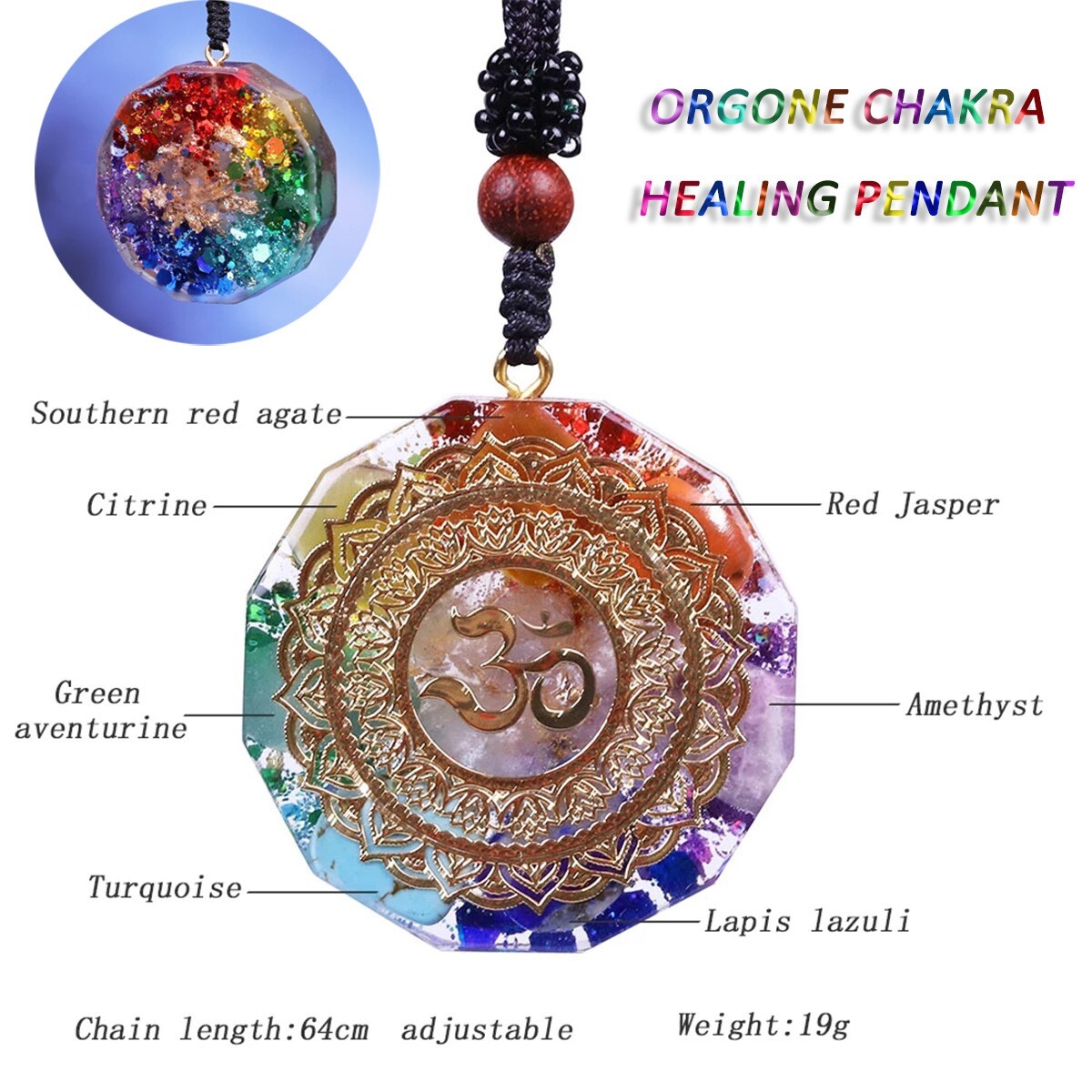 7 Chakra Necklace with Magnetic Energy Talisman – Natural Crystal Resin Pendant