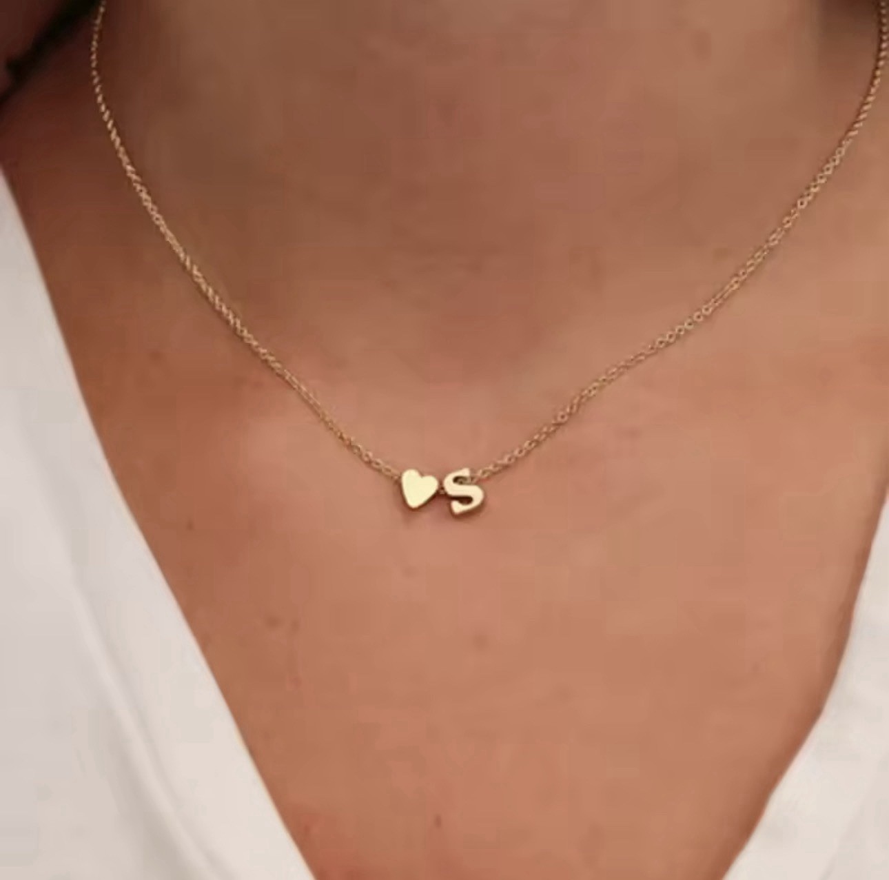 Tiny Heart Dainty Initial Letter Necklace Silver Gold Women Pendant Jewelry 18″