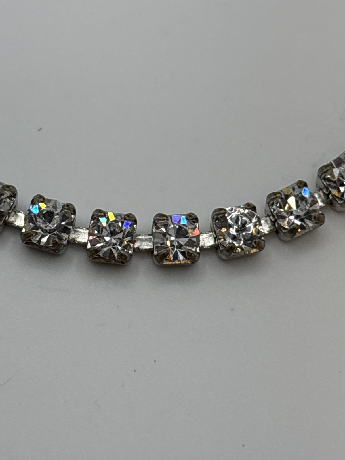 13” Silver Tone Tennis Necklace White / Colorless Rhinestones Costume Choker