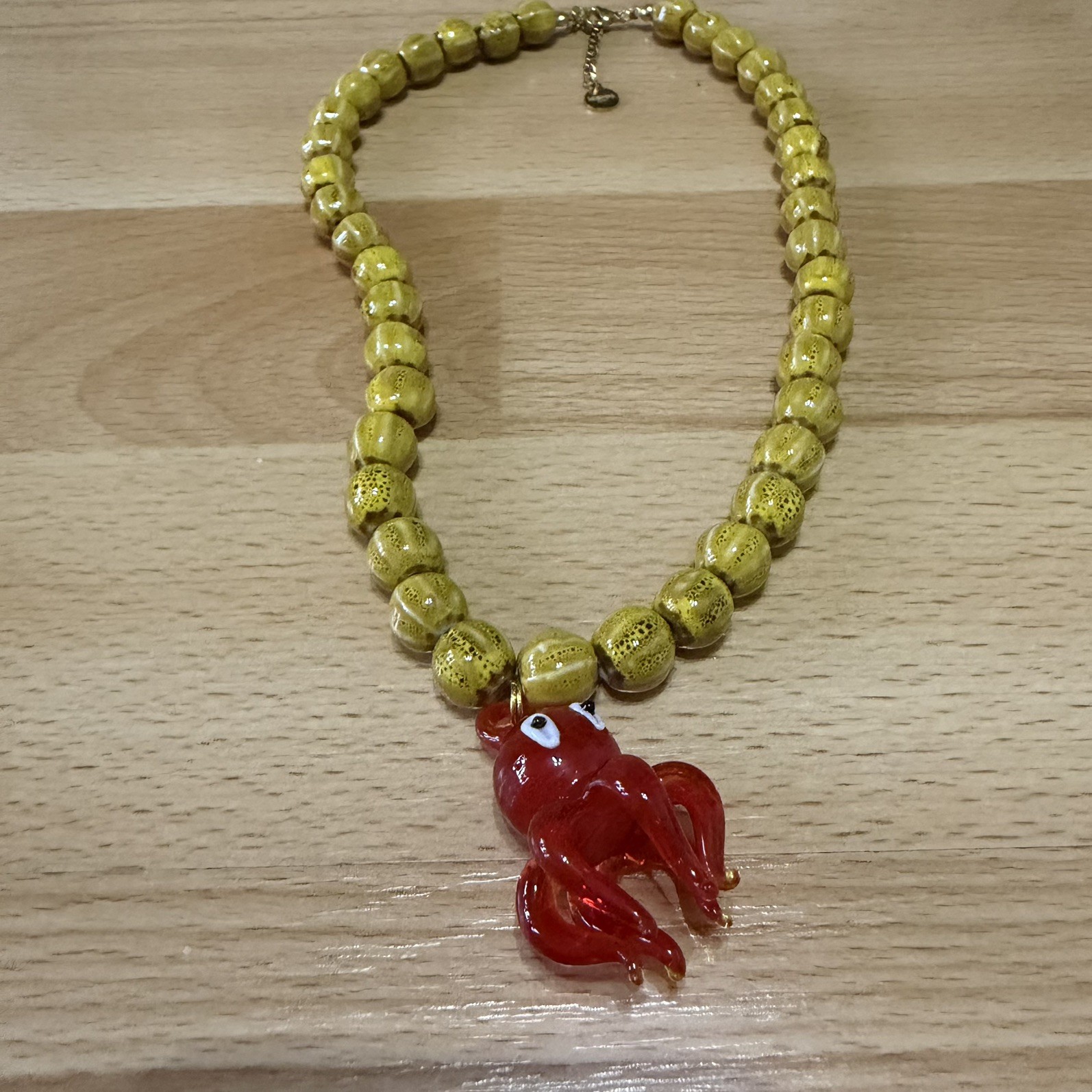 NEW! £85 MINERVA Yellow/ Orange Octopus Ceramic And Glass Necklace 50cm