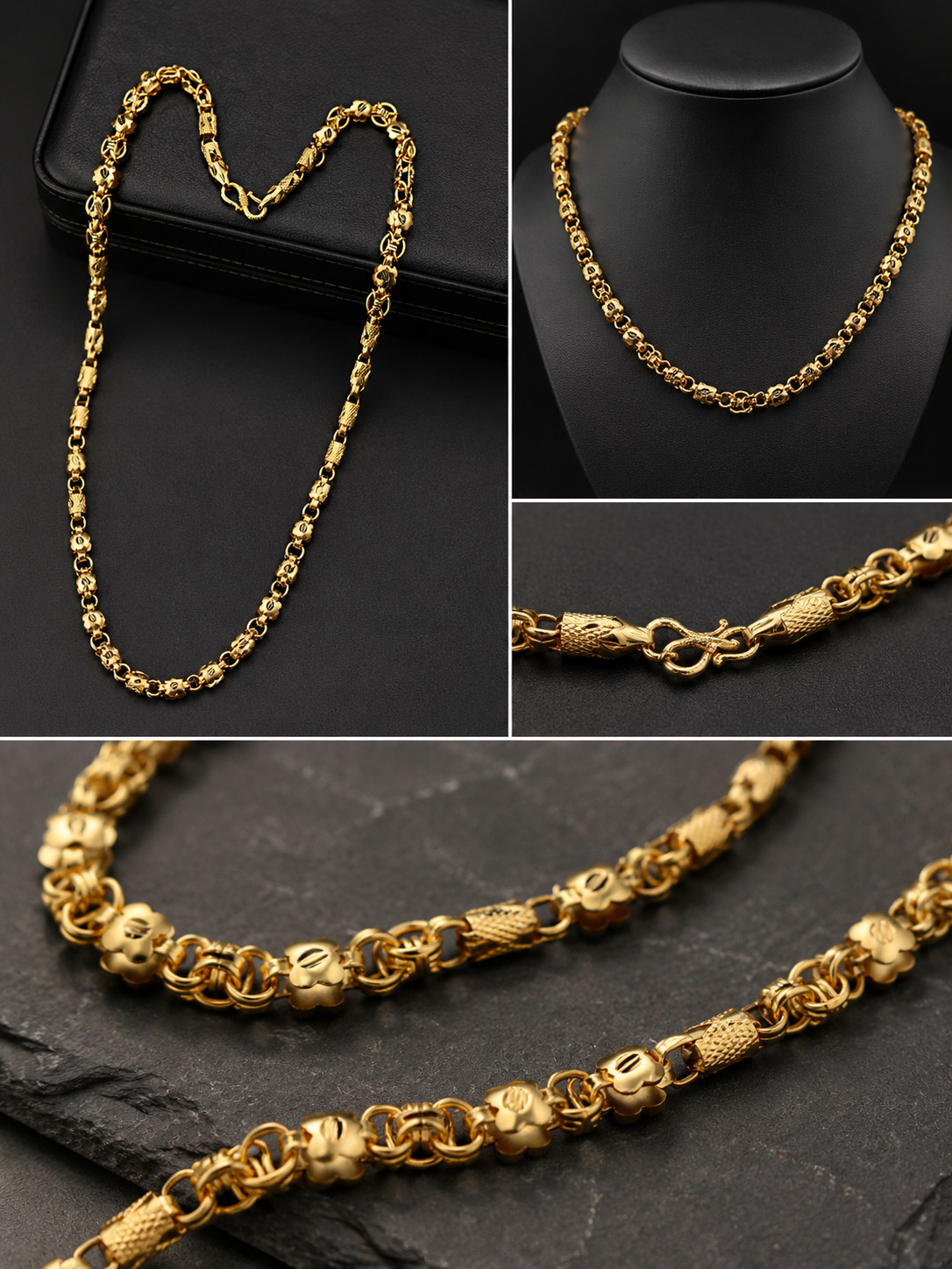 22kt Yellow Gold Plated Cuban Curb Chain Necklace 22 Inches for Men