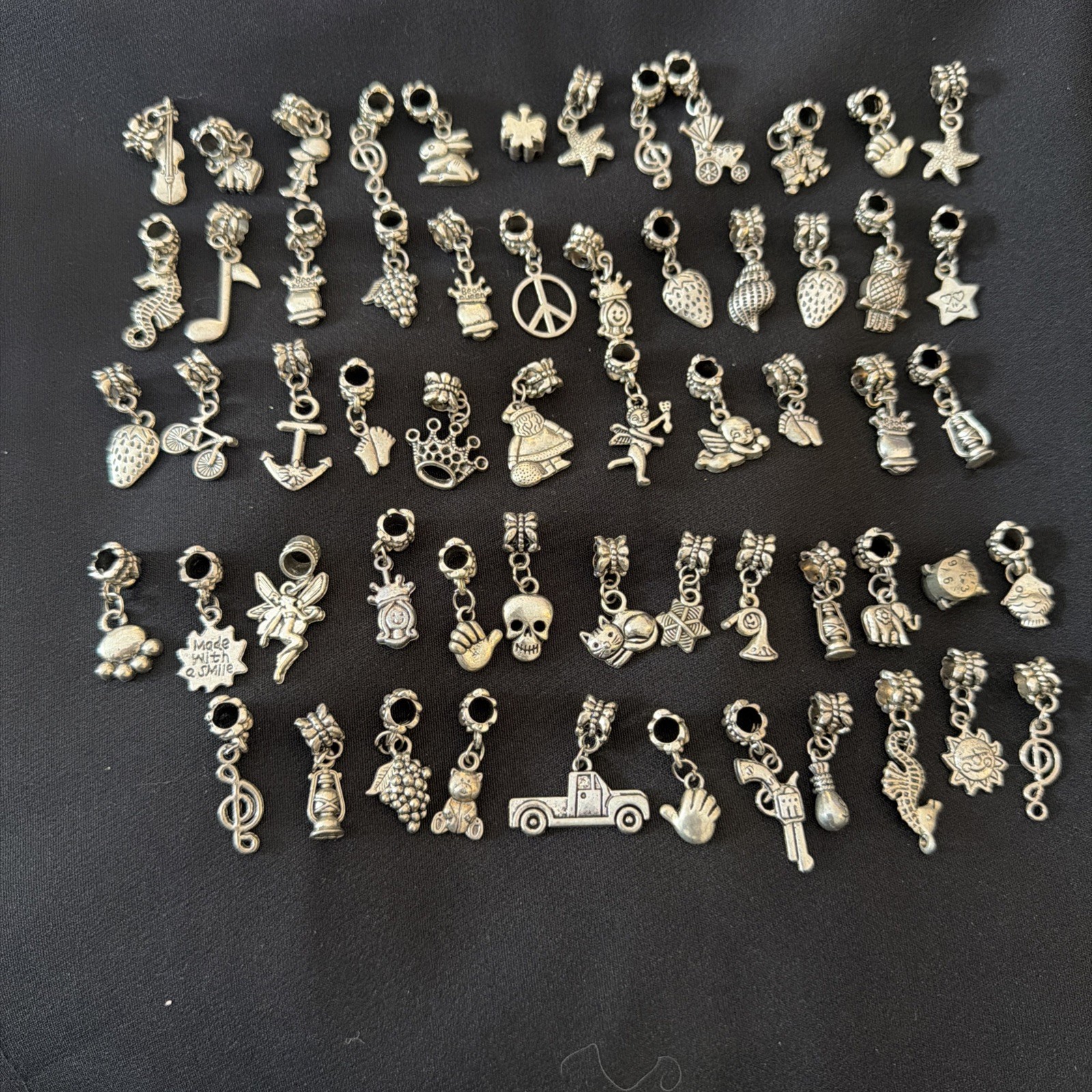Vintage-Style Silver Tone Bracelet Charm Lot – Mixed Themes – Large Bundle
