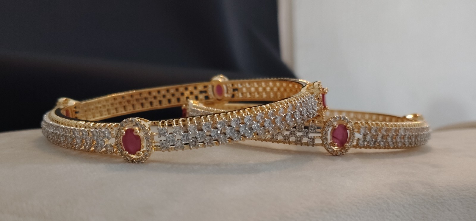 Sadaf Ruby Halo Diamond Style Luxury Bangles Roz Jewellers.