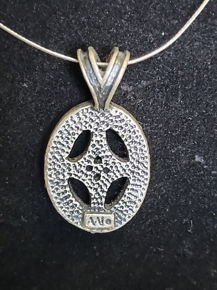Artisan Boho Necklace Silver Tone Pendant W/ Rhinestones On Thin Metal Cord