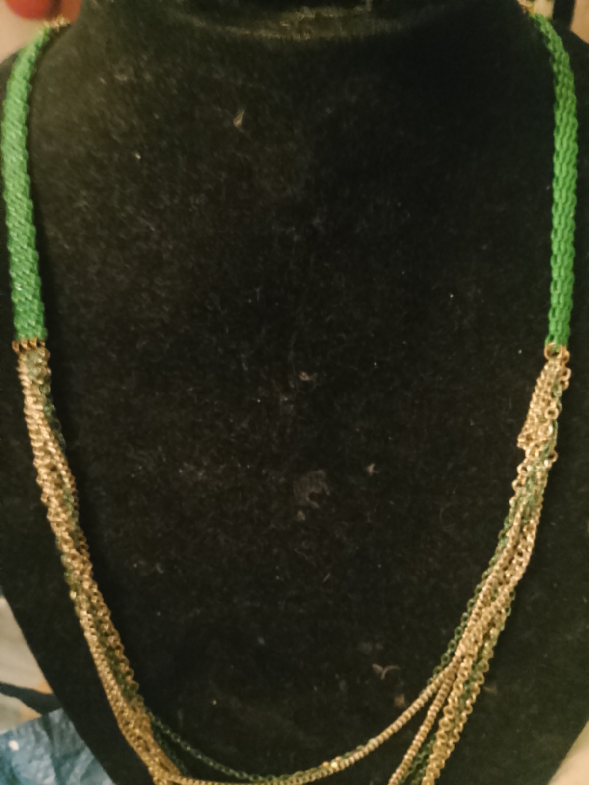 Green Gold-Tone Glass Round Beaded Multi-Strand Cable Chain Necklace Bohemian