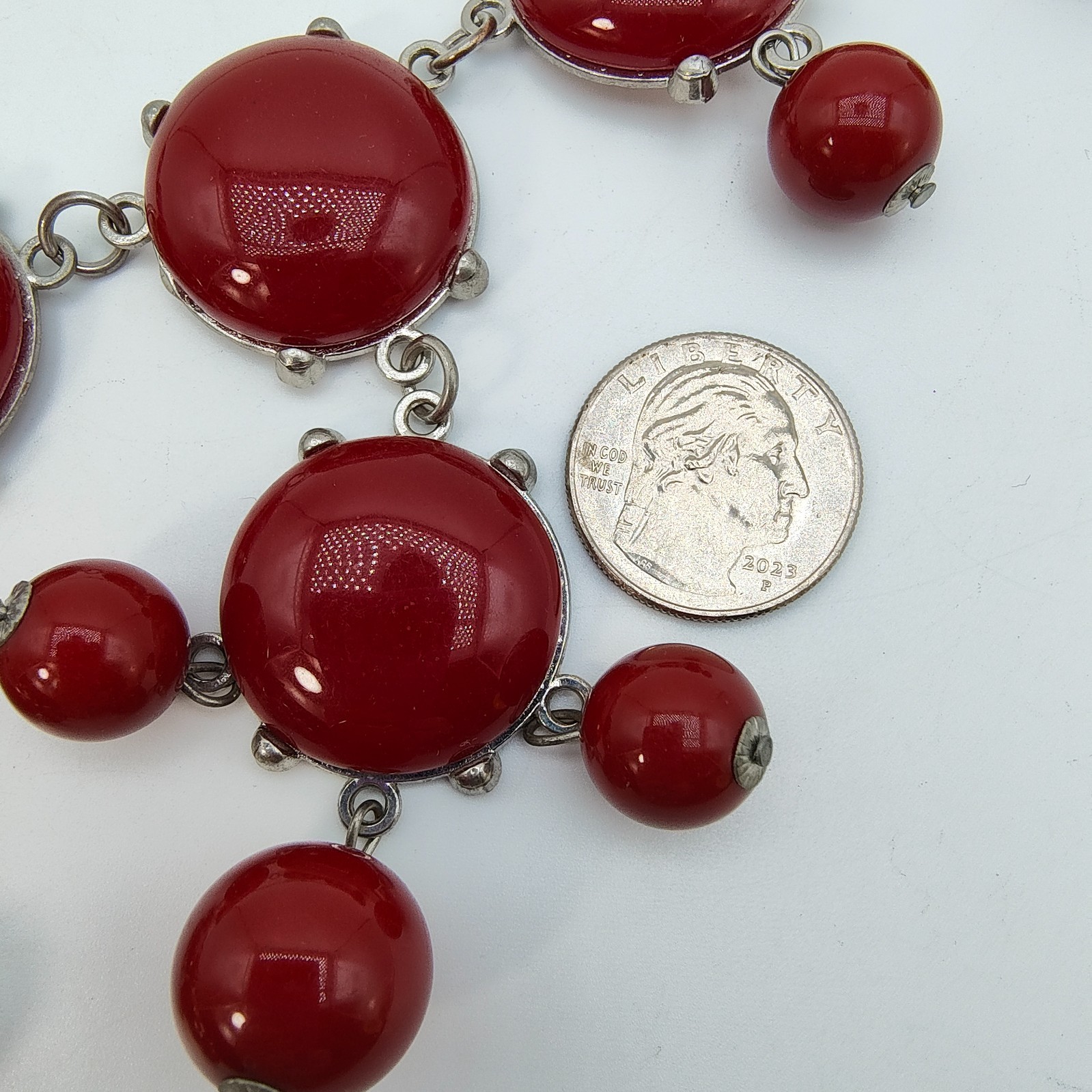 Bold Red Bubble Bib Statement Necklace Y2K Retro Maximalist Chunky Color Pop