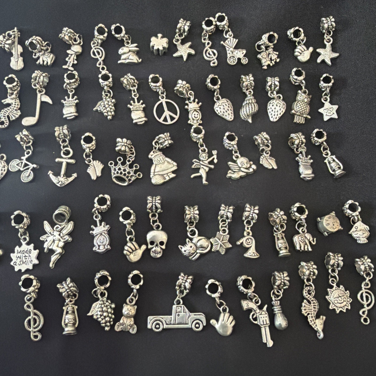 Vintage-Style Silver Tone Bracelet Charm Lot – Mixed Themes – Large Bundle