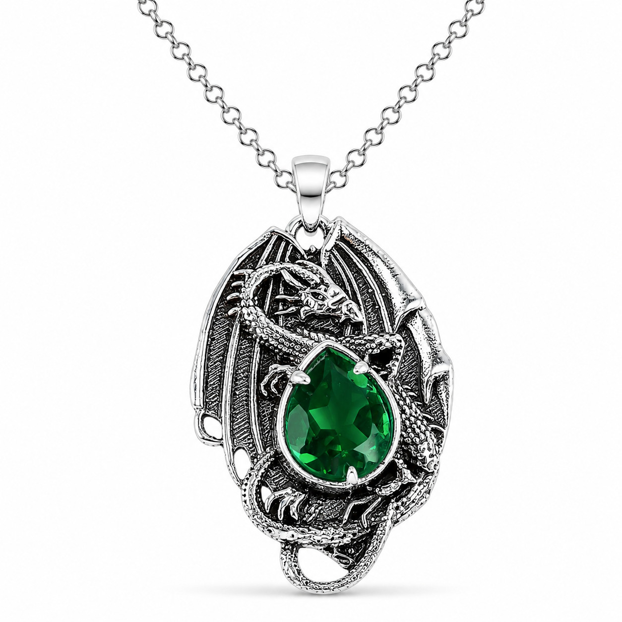 Pear Green Emerald Gemstone Luxury Vintage Pendant Jewelry 925 Sterling Silver