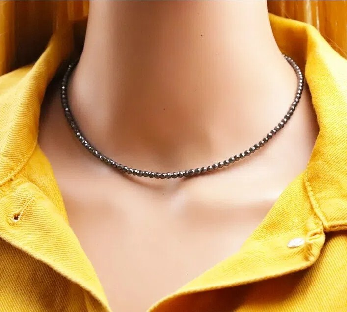 Natural Delicate Hematite Tiny Beads Choker Healing Minimalist Women Necklace