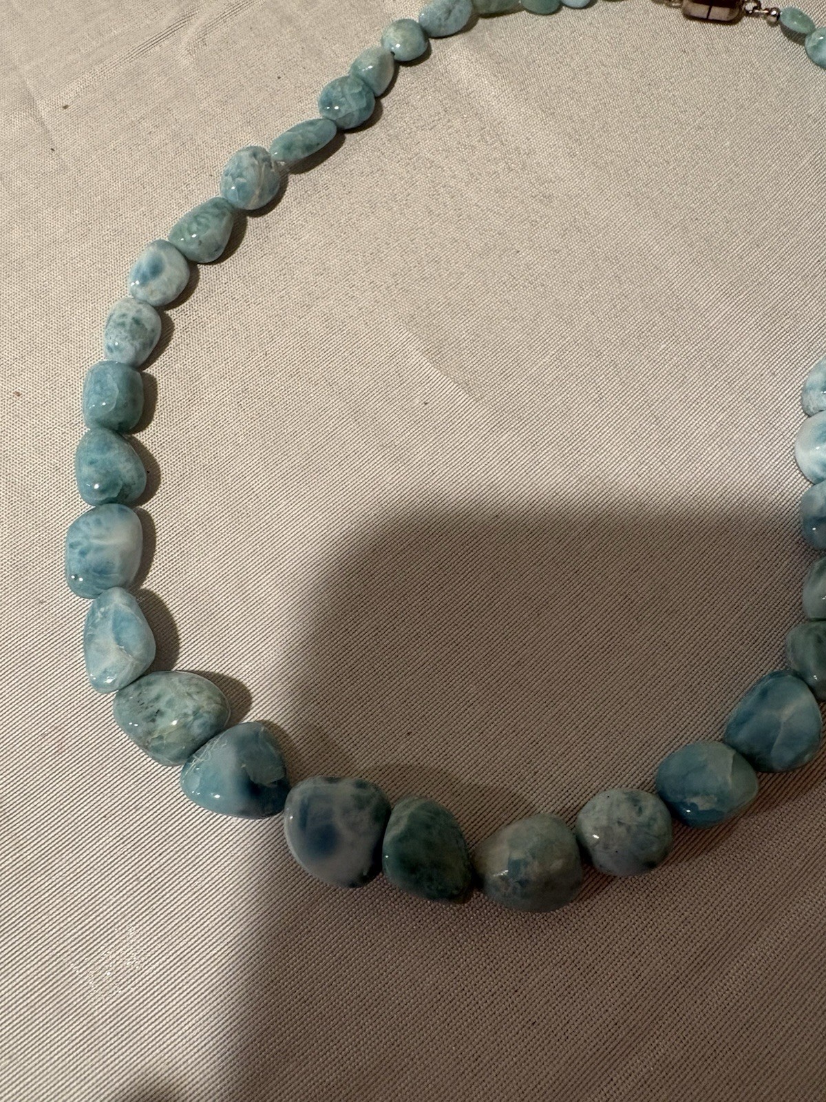 Blue Oval Stone Beaded Necklace, Beaded Chain, Magnetic Closure, Beauty, 19 in
