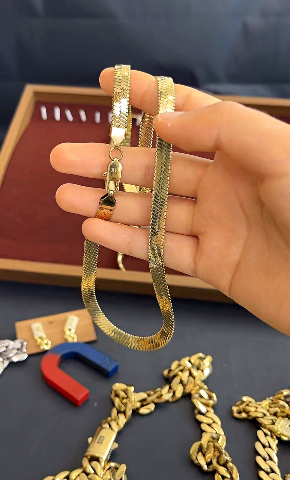 Gold Tone Gold Plated Metal Snake Chain Necklace Box Clasp No Stone