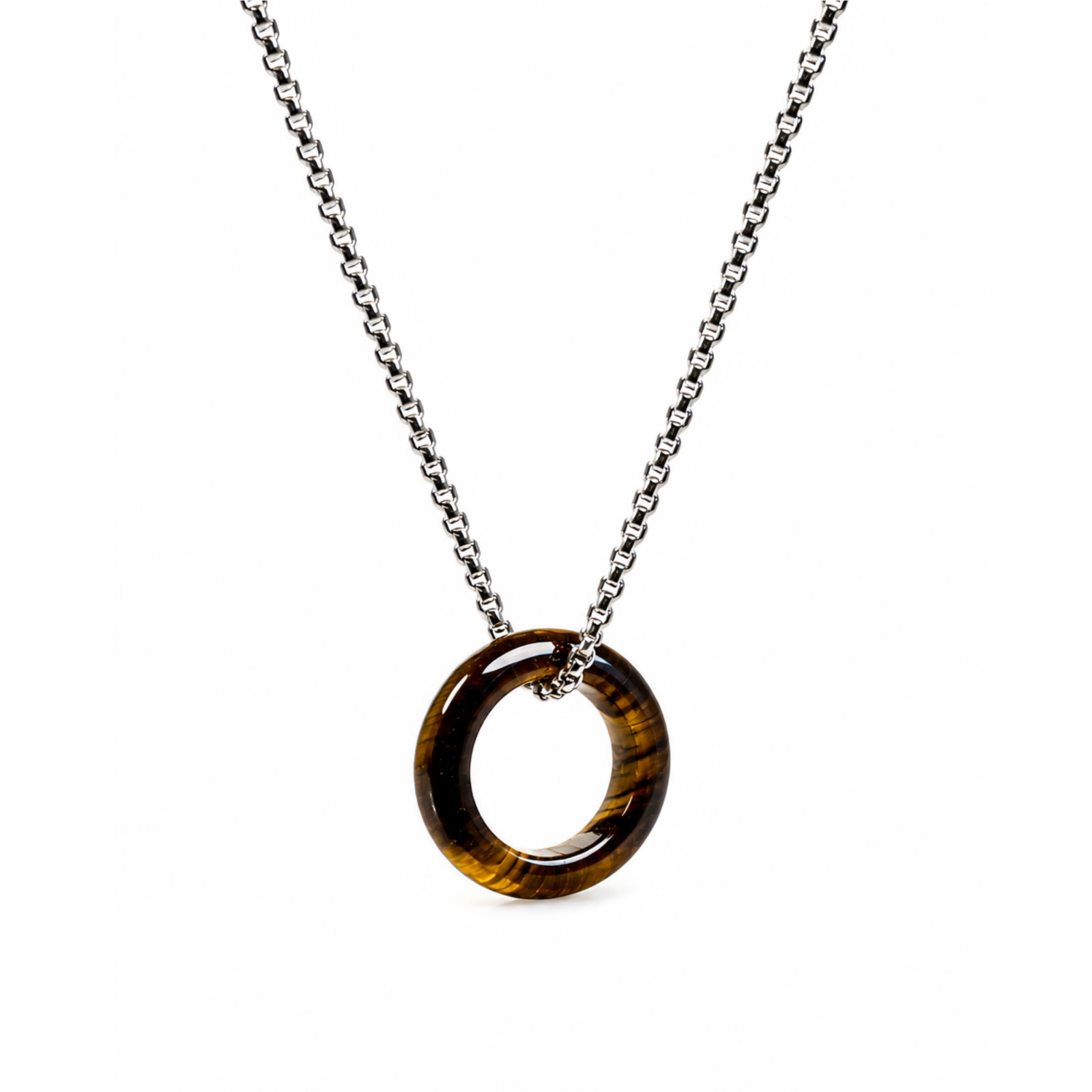 Natural Stone Pendant Necklace for Women, Round Donut Pendant
