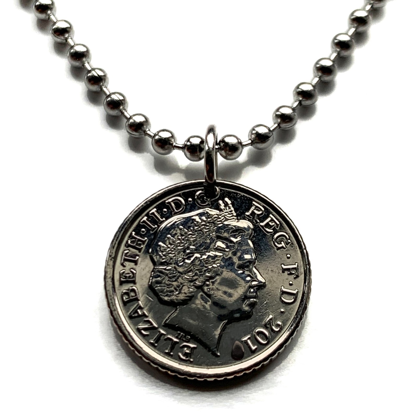 2014 British 5 Pence coin pendant English lion Irish harp London Belfast n002224