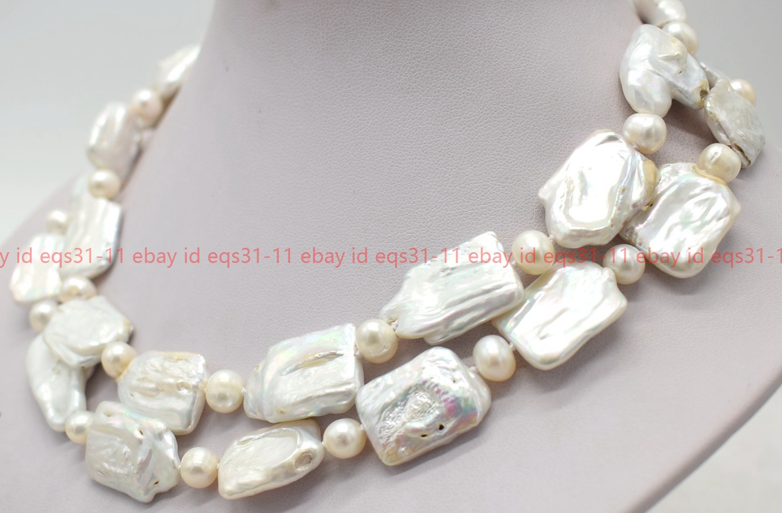 15x20mm Square & 7-8mm Round White Natural Freshwater Pearl Necklace 18-36″