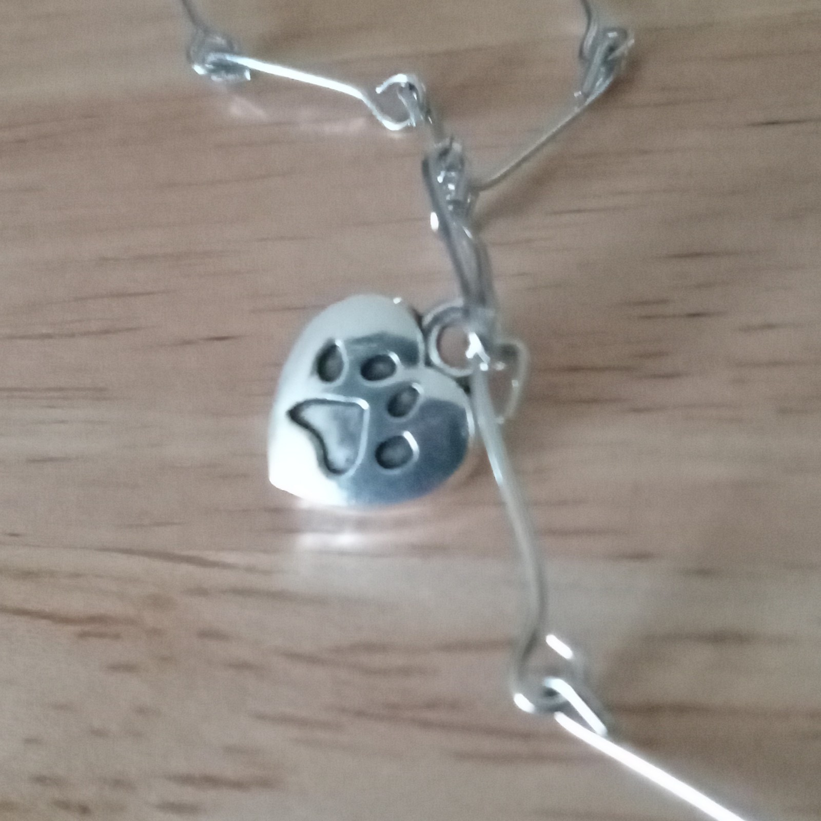 Silver Tone Metal Link Chain Necklace Dog Charm Paw Print Heart Pendant