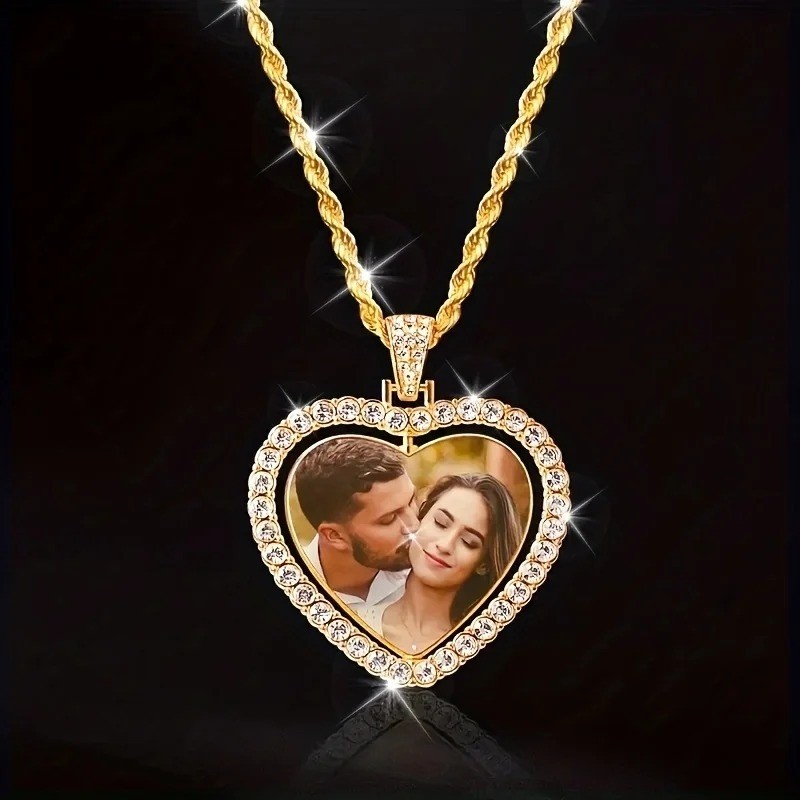 Custom Two Photo Pendant Necklace Personalized Gift for Men Women Couples