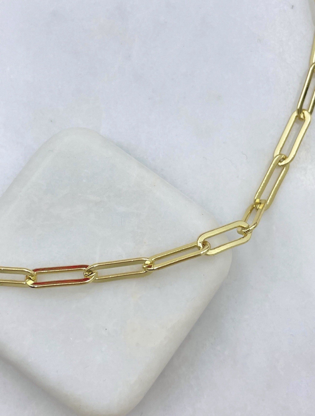 14K Gold Plated Paperclip Chain Necklace Water Resistant Rhodium Finish – 20 in