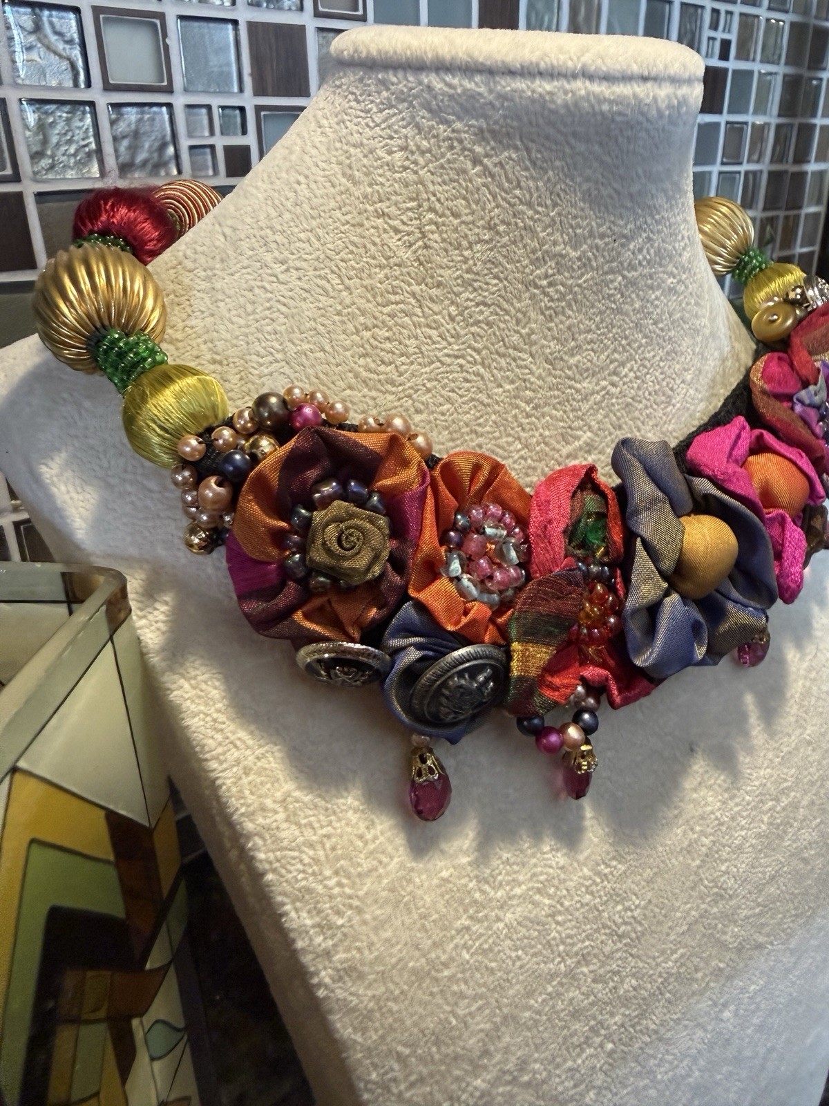 MACKENZIE CHILDS SILK FLORAL NECKLACE