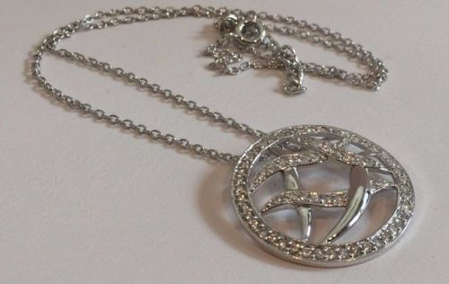925 SILVER SILVER ABSTACT CIRCLE PENDANT NECKLACE W/2.50 CT ACCENTS/18”