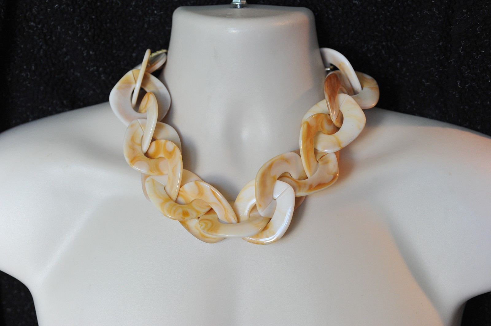 Necklace chunky swirl signed Bocar ivory cream tan statement collar H