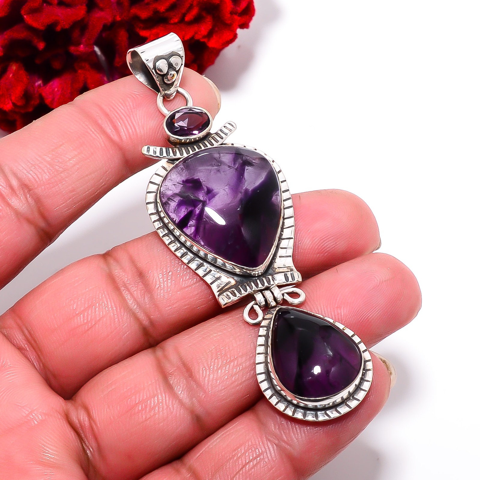 Trapiche Amethyst – Brazil Handmade 925 Sterling Silver Pendant 3.08″ P60