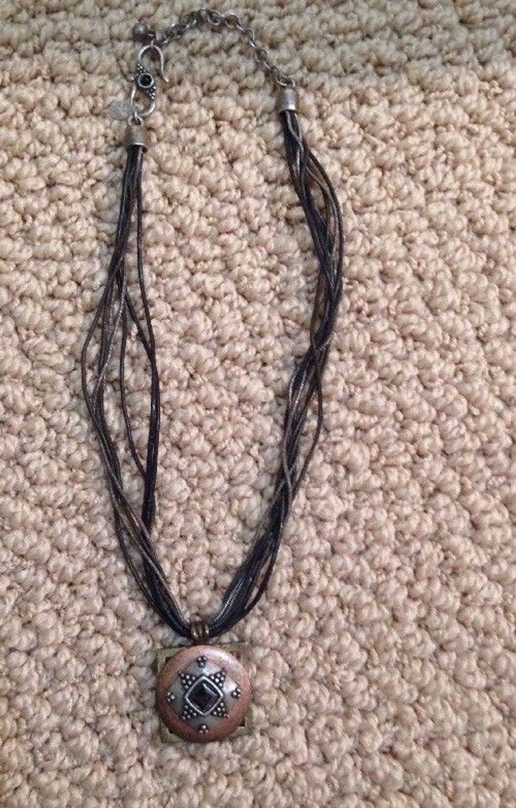 CHICO’S Metal Geometric Pendant Necklace Multi Strand Cord