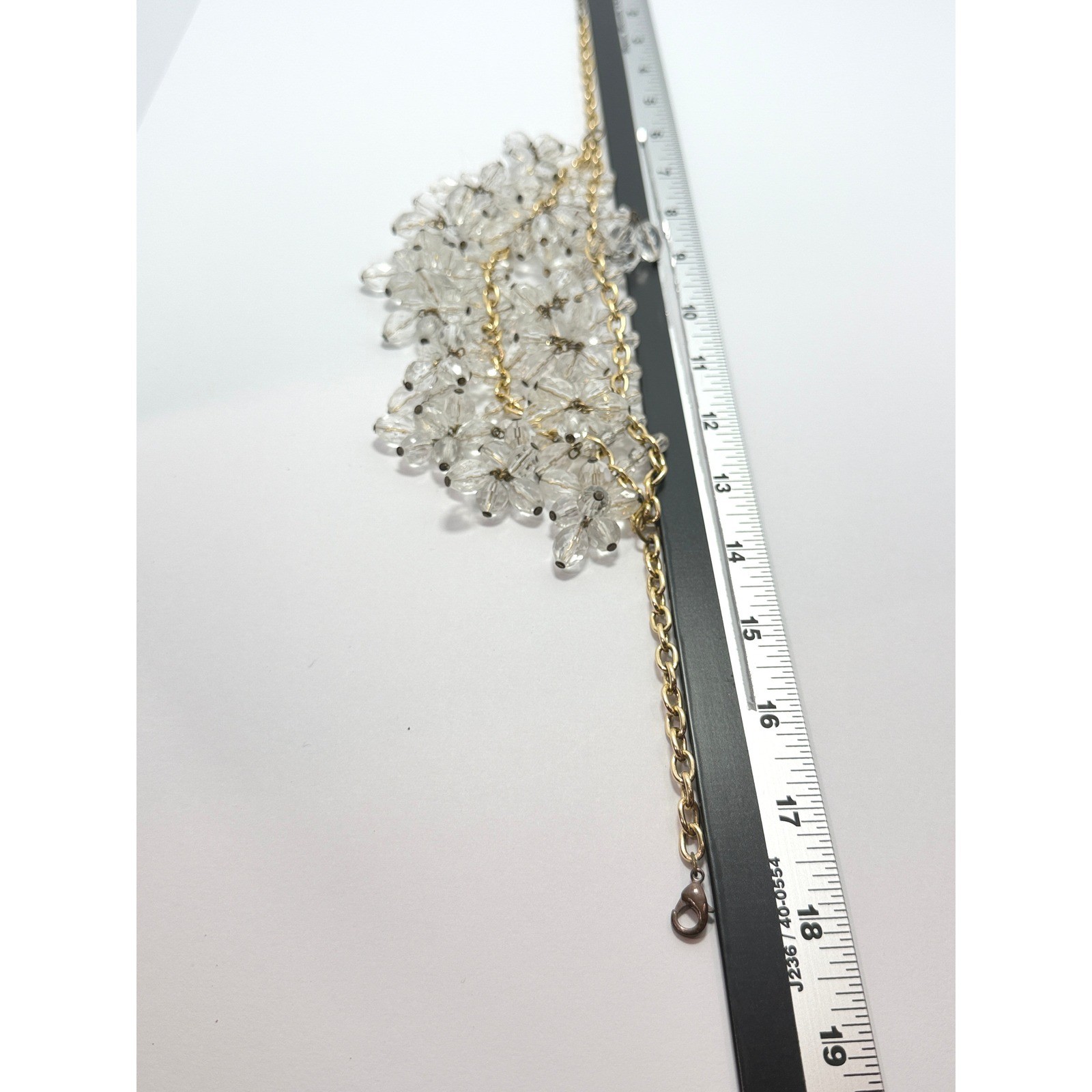 Clear Faceted Bead Cluster Bib Necklace Gold Tone Statement 18 Inch
