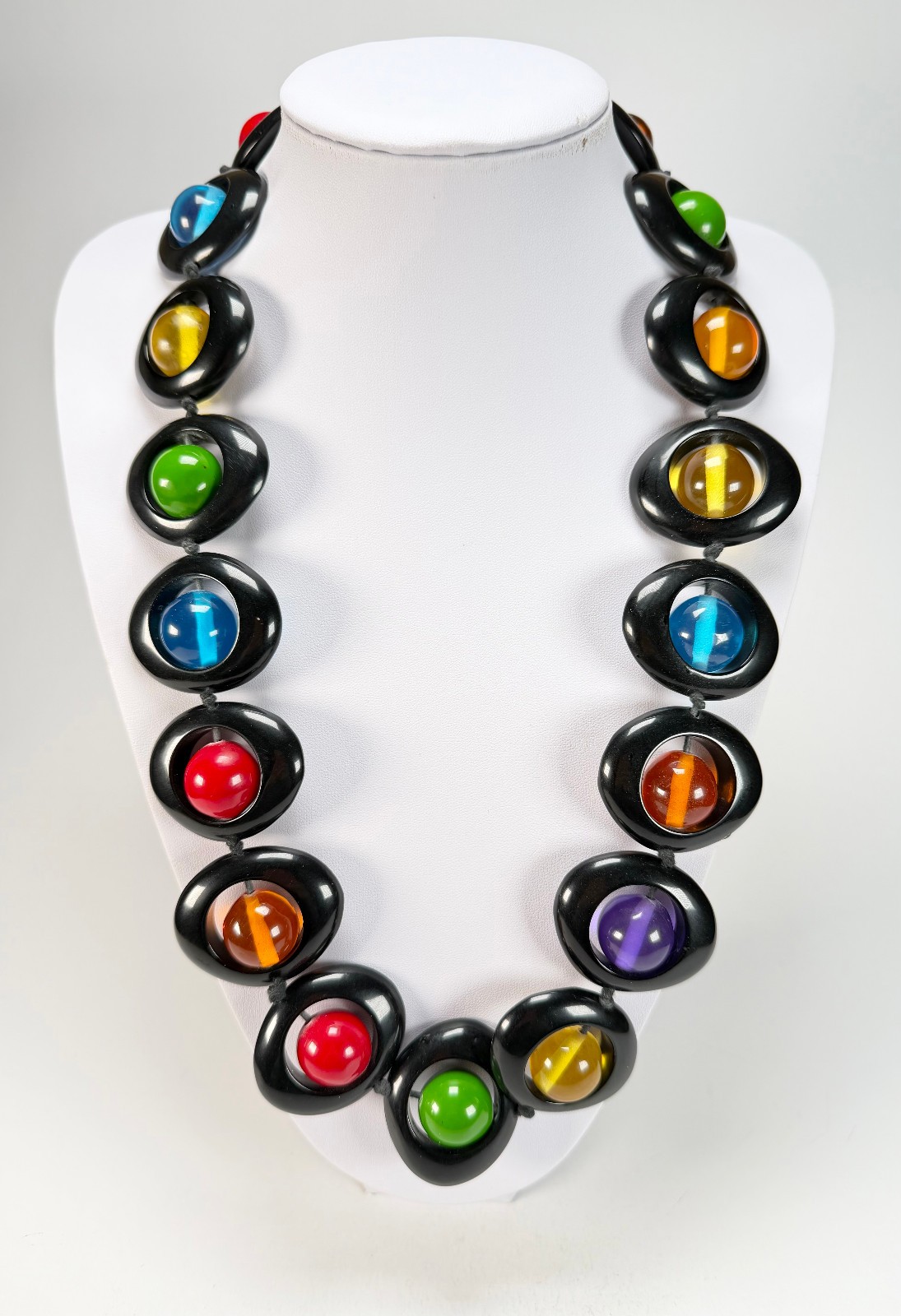 Jackie Brazil Saturn Black Transparent Summer Mix Disc / Ball Long 75cm Necklace