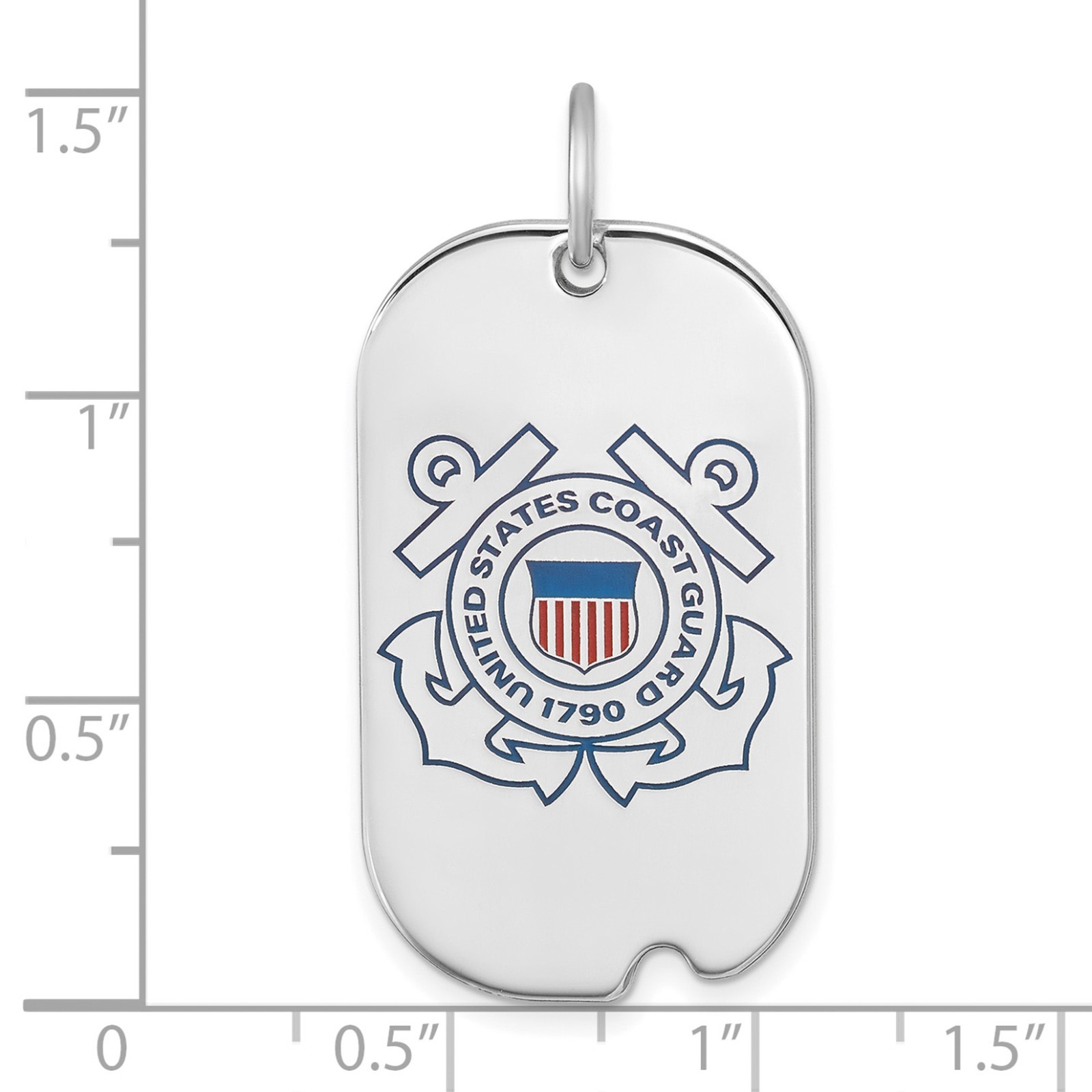 34x19mm Sterling Silver US Coast Guard Dog Tag Pendant w/24″ Stainless Chain