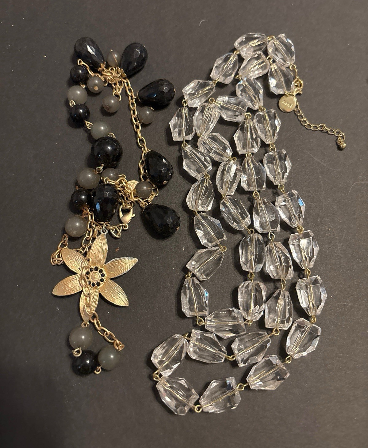 Lot Robert Rose Statemnt Necklace Bundle Blk/Gray Floral & Dbl Strand Clr Crystl