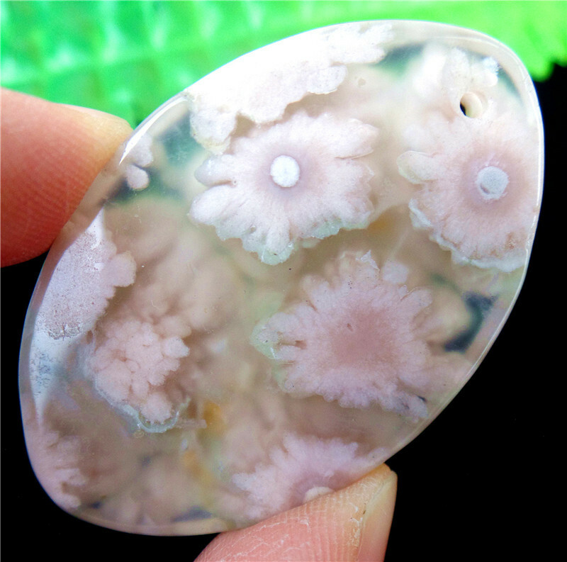 47x30x7mm Natural Cherry Blossom Agate Crystal Marquise Pendant Bead EA85407