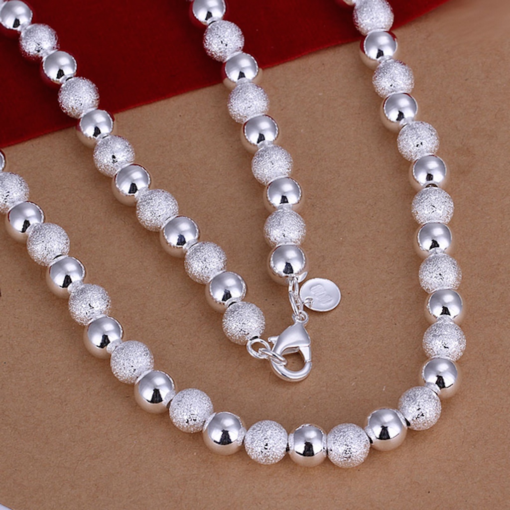 925 Sterling Silver Necklace Beads Balls 20 Inches 8MM Lobster Clasp B19