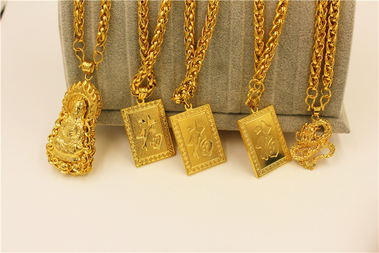 24K Thai Gold Men’s Long-Lasting Colorless Jewelry Necklace Guanyin Dragon